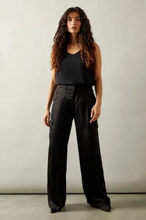 wallis Womens Wide Leg Cargo Satin Trousers - - Size 10 UK