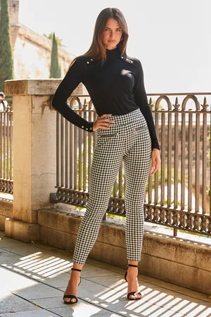 Sosandar Womens & White Dogtooth Print Leggings With Zip Detail Pockets - Size 8 Regular