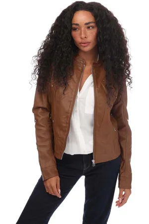 VERO MODA Womens Favodona Faux Leather Jacket in Cognac - viscose - Size 8 UK