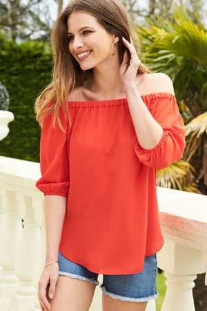 Sosandar Womens Coral Tie Back Detail Bardot Top - - Size 6 UK