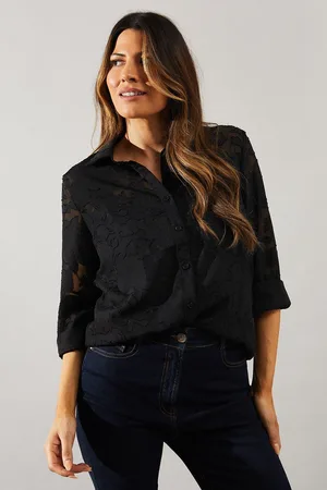 wallis Womens Burn Out Button Shirt - - Size 10 UK