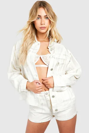 Boohoo Womens Coated Metallic Oversized Denim Jacket Cotton - Size 10 UK