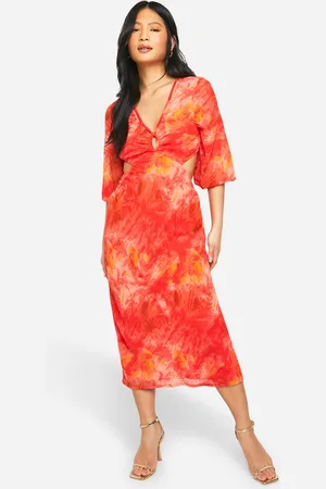 Boohoo Womens Petite Printed Chiffon Midaxi Dress - - Size 14 UK
