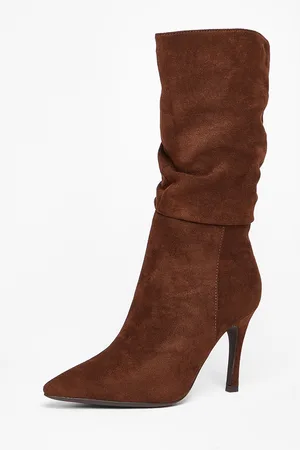 Quiz Womens Faux Suede Heeled Boots - Size UK 7