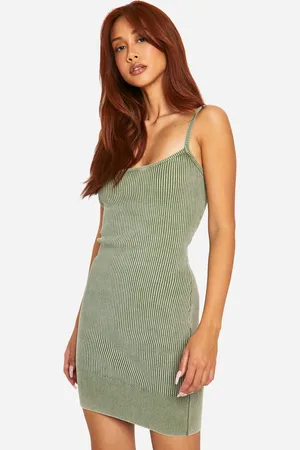 Boohoo Womens Acid Wash Rib Knit Scoop Strappy Mini Dress - Cotton - Size 12 UK