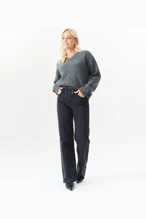 Gini London Womens V Neck Knit Oversized Jumper - - Size L/XL