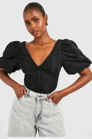 Boohoo Womens Puff Sleeve V Neck Corset - - Size 8 UK