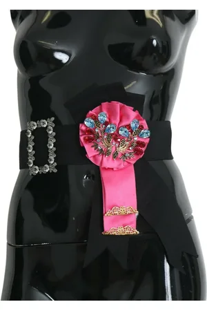 Dolce & Gabbana WoMens Pink Flower Brooch Crystals Cotton Belt - Size 90 cm