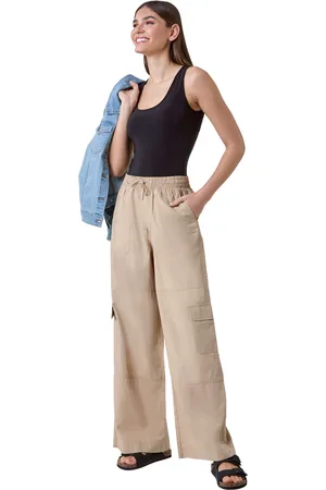 Roman Womens Elastic Waist Cotton Wide Leg Cargo Trousers - - Size 18 UK