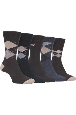Farah 5 Pack Mens Thin Breathable Classic Argyle Patterned Soft Top Cotton Dress Socks - FCS270BRNGRY (Argyle) - - Size UK 6-11