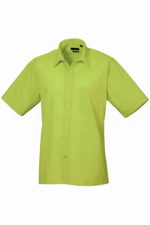 Premier Mens Short Sleeve Poplin Shirt (Lime) - - Size 23