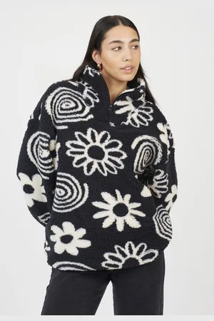 Brave Soul Womens Quarter Zip Flower Print Fleece Sweatshirt - Size X-Small
