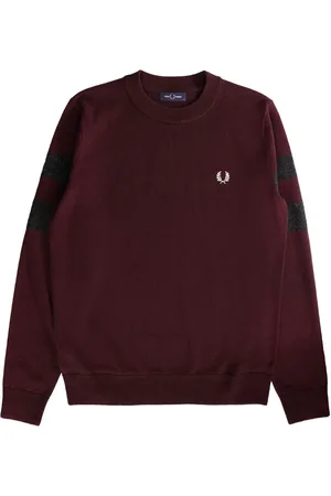 Fred Perry Mens Tipped Sleeve Oxblood Crewneck Jumper Wool - Size Medium