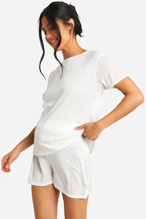 Boohoo Womens Maternity Pointelle Heart Stitch Short Sleeve Pj Set - - Size 10 UK