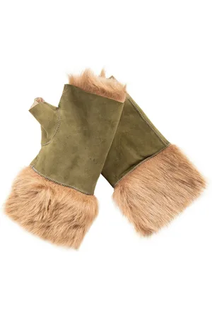 Infinity Womens Shearling Mittens Fingerless Cuffs Toscana Suede Sheepskin Fur - - One Size