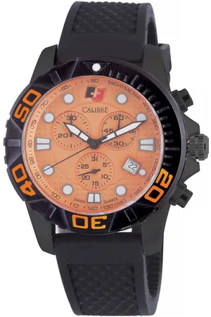Calibre Mens Akron Swiss Made Movement Watch Rubber Strap Orange Dial - One Size