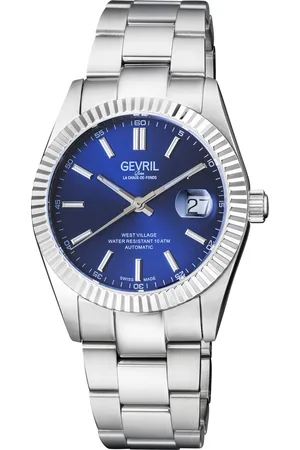 Gevril Mens Automatic West Village Swiss Sellita SW200 Blue Luminous Dial Stainless Steel Bracelet - - One Size