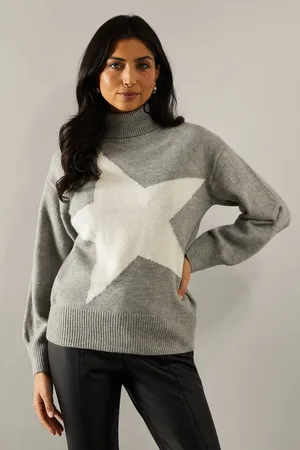 wallis Womens Star Front Roll Neck Jumper - - Size Medium