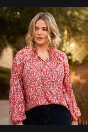 Live Unlimited London Womens Paisley Print Shirred Neck Blouse - Size 22 UK