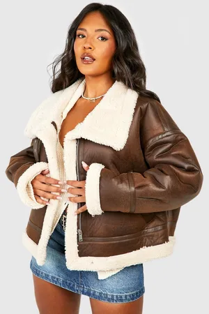 Boohoo Womens Plus Teddy Trim Aviator Jacket - - Size 18 UK