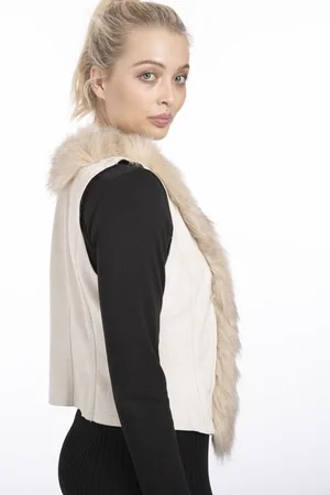 Jayley Womens Luxury Faux Fur Suede Gilet - - One Size