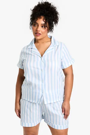 Boohoo Womens Plus Cotton Stripe Shirt And Short Pyjama Set - - Size 20 UK