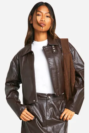 Boohoo Womens Cropped Faux Leather Jacket - - Size 14 UK