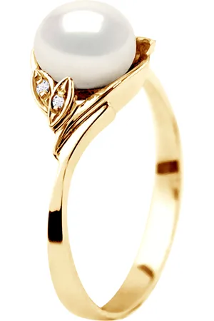 Diadema Womens - Ring - Yellow Gold - Real Freshwater Pearls - - Size T