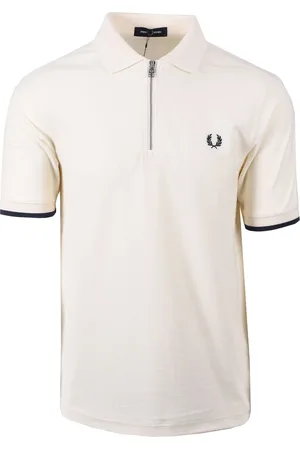 Fred Perry Mens Crepe Pique Zip Polo Ecru - - Size Medium