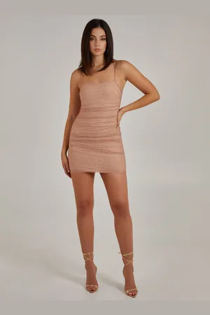 Pink Vanilla Womens Ruched Bodycon Rhinestone Dress - - Size 12 UK