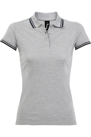 Sols Womens/Ladies Pasadena Tipped Short Sleeve Pique Polo Shirt (Heather Grey/Navy) - Cotton - Size Large