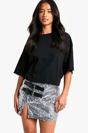 Boohoo Womens Petite Buckle Detail Sequin Mini Skirt - - Size 12 UK