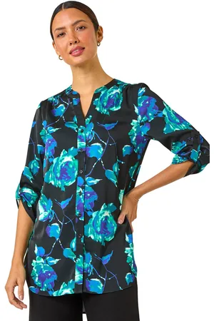 Roman Womens Floral Print Satin Button Blouse - - Size 10 UK