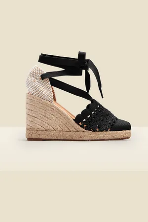 Sosandar Womens Amily Crochet Valenciana Wedge Espadrille Cotton - Size UK 8