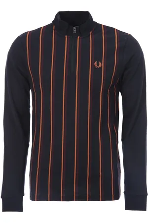 Fred Perry Mens Striped Panel Pique Zip Neck Top in Cotton - Size Small