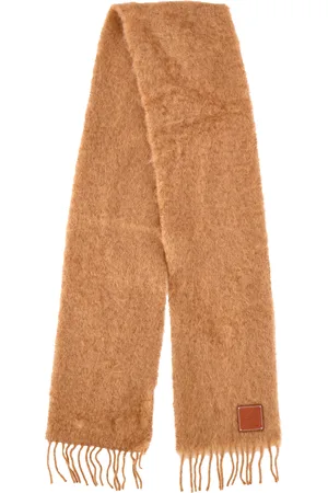 Loewe Pre-owned Womens Logo-Appliquéd Fringed Scarf in Brown Mohair - Wool - One Size
