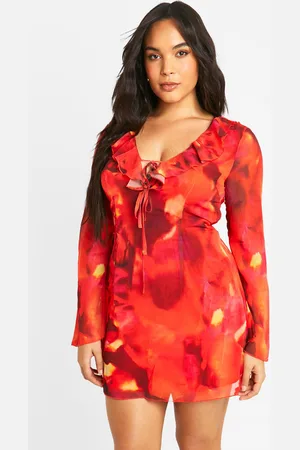 Boohoo Womens Plus Ruffle Tie Flared Sleeve Mini Dress - - Size 28 UK