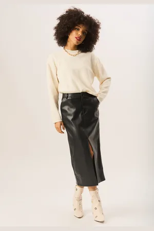 Gini London Womens Faux Leather Split Front Midi Skirt - Size 8 UK
