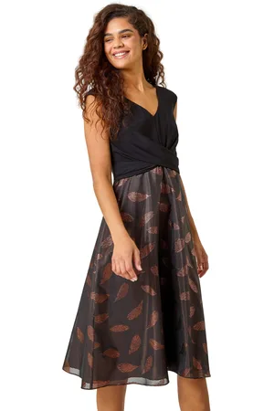 Roman Womens Metallic Feather Print Skater Dress - - Size 16 UK