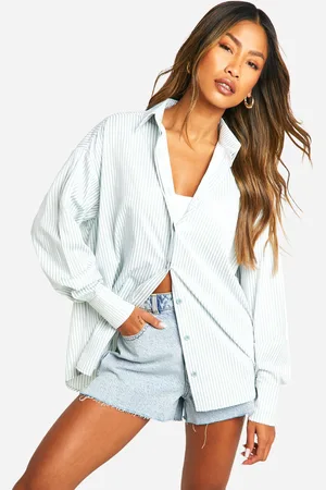 Boohoo Womens Striped Oversized Shirt - Cotton - Size 10 UK
