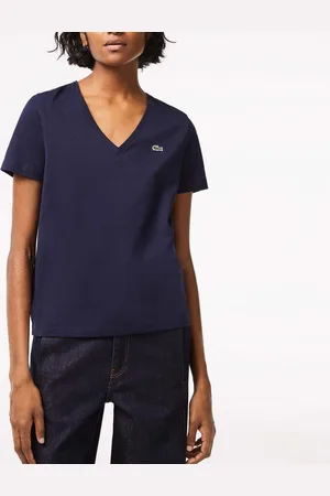 Lacoste Womens V-Neck Loose Fit Cotton T-Shirt in - Size 6 UK