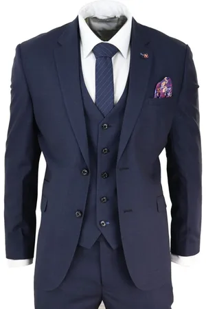 Infinity Mens 3 Piece Blue Tailored Fit Retro Classic Suit - Size 34 (Chest)