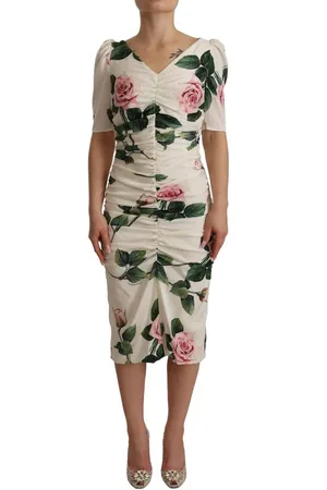 Dolce & Gabbana WoMens Roses Print Stretch Silk Pleated Dress material_silk - Size IT 38 (Womens)