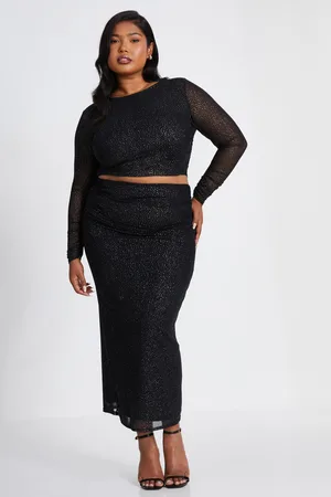 Quiz Womens Curve Glitter Mesh Midaxi Skirt - Size 16 UK