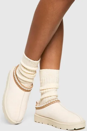 Boohoo Womens Embroidered Cosy Mules - - Size UK 4