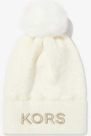 Michael Kors Girls Logo Pull On Hat in Cream - - Size 10-12Y