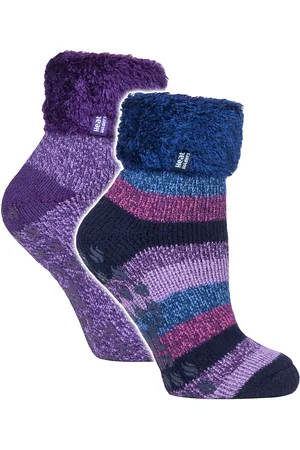 Heat Holders Womens 2 Pack Ladies Soft Lounge Socks with Grips - - Size UK 4-8