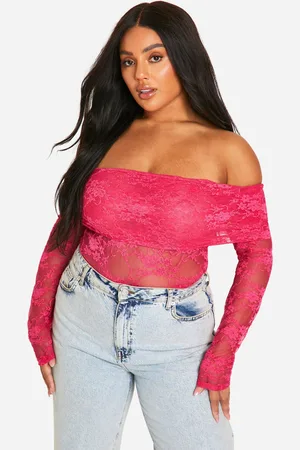 Boohoo Womens Plus Lace Bardot Overlay Top - - Size 22 UK