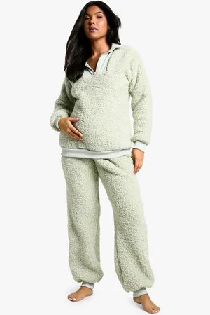 Boohoo Womens Maternity Rib Fleece Half Zip And Jogger Lounge Set - - Size 12 UK
