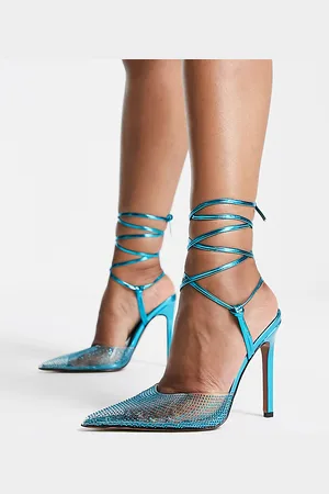ASOS Womens Wide Fit Prize embellished tie leg high heeled shoes in - Size UK 4